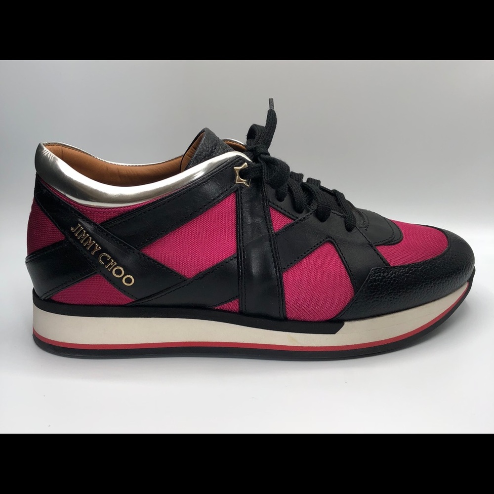 JIMMY CHOO Pink Mesh/Black Leather Sneakers - Picture 3 of 8